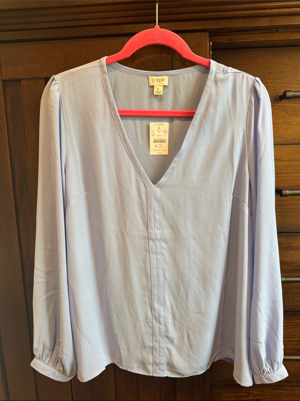 J. Crew Pale Blue V-Neck Long Sleeve Blouse